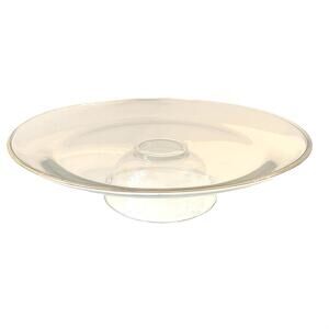Anchor Hocking clear glass cake stand with gold rim and pedestal base.